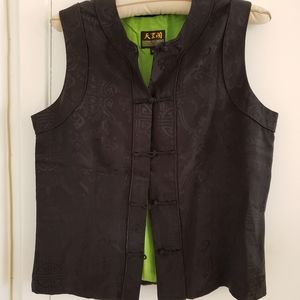 Black Silk Vest with Asian motif